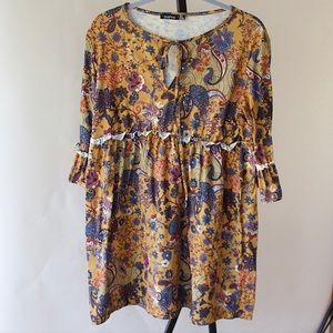 BOOHOO Paisley & Flower Mustars Yellow Shirt Tunic